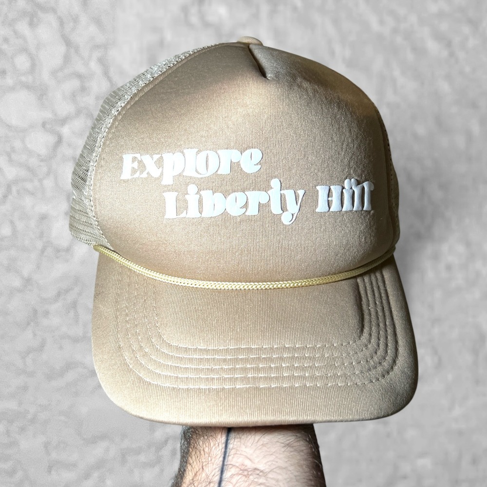Explore Liberty Hill Texas Trucker Hat Mesh Snapback Tan‎ Roper Accent OSFA EUC